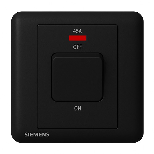 مفتاح مفرد 45 امبير ثنائي القطب مع مؤشر ضوئي (نيون)، اسود، 86×86 مم، 250 فولت | Siemens (Delta Seata)