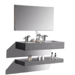 Artificial Marble Bathroom Sink Ceramic Two Basins With LED Mirrors, Gray White Color Size 120 cm