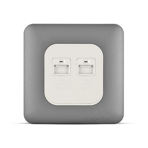 Double USB Socket 4.2A 7x7cm, Dark Silver | SPECTRA