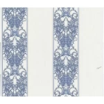 ورق جدران ايطالي لون اوف وايت مع ازرق تصميم مقلم ، مقاس 10 م×0.70 م، موديل 15076