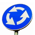 Roundabout Crossroad Road Traffic Sign Size 60x60, Blue and White Color