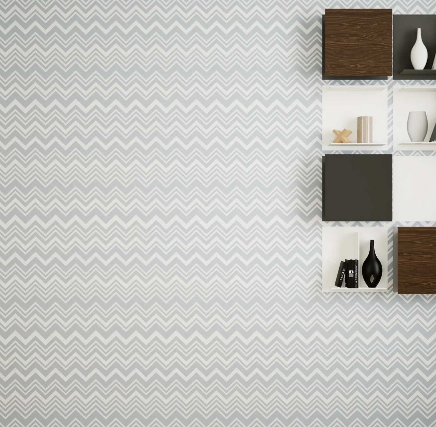 Wallpaper Size 10m x 50cm, Geometric Design, Silver Color | 