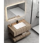 Artificial Marble Bath Washbasin Size 100 cm, Laser Basin With LED Mirror, Wooden