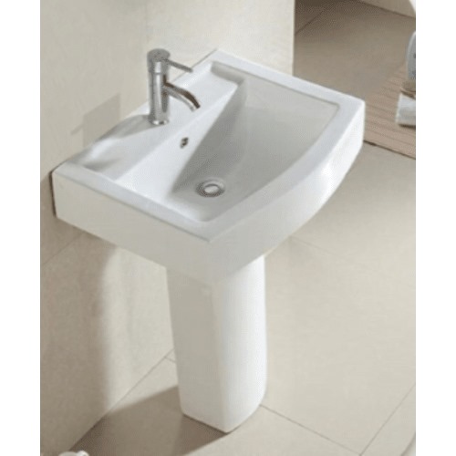 White Ceramic Floor Base Washbasin, Single Mixer Hole | Prime Alarabia