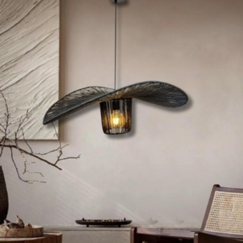 Rustic Bohemian Burlap Pendant Light Black, Height 20 cm, Diameter 75 cm, 2 m Wire | Matkel Store