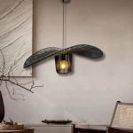 Rustic Bohemian Burlap Pendant Light Black, Height 20 cm, Diameter 75 cm, 2 m Wire