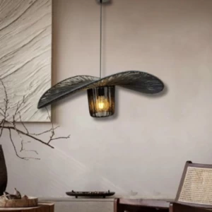 Rustic Bohemian Burlap Pendant Light Black, Height 20 cm, Diameter 75 cm, 2 m Wire | Matkel Store