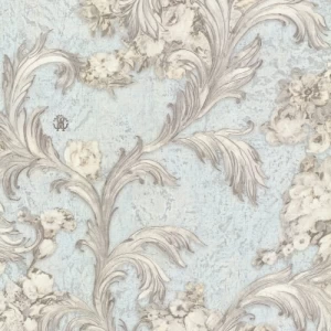 ورق جدران ايطالي تصميم ورود، لون ازرق شاحب، مقاس 10 م×0.70 م، موديل rc17049 | شركة بالبيد للديكور