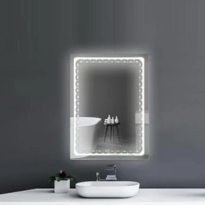 مرآة مستطيلة مزخرفة 60 × 80 سم فضي مع إضاءة ليد باللمس | Silver
