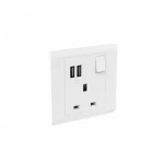 فيش بمفتاح  مفرد 13 امبير مفرد ثنائي القطبية مع مخرجين USB، ابعاد 7×7 سم، ابيض، ماركة أي بي بي