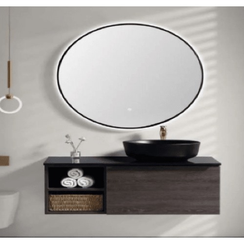 Marble Surface Ceramic Wash Basin 80 cm Black with Wooden Cabinet | Al Muhaidib Sanitary and Ceramic