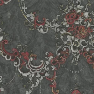 Italian Wallpaper Dark Gray with Green, 10m x 1.06m, Model 85029 | Balbaid Decor Company