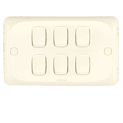 Electrical Light Switch 6 Gang 2 Way 10 Amp Mira Pearl 14×7 cm | Al Fanar