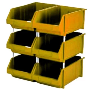 صندوق رفوف بلاستيك HDPE 35×20×18 سم سعة 15 كغم لون أصفر | مصنع الفريدي للصناعات البلاستيكية