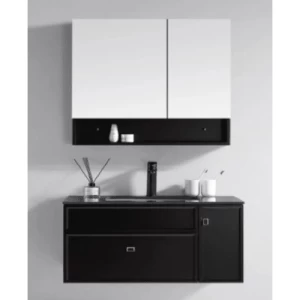 Marble Top Wash Basin 80 cm, Black Color with Wooden Cabinet | Al Muhaidib Sanitary and Ceramic