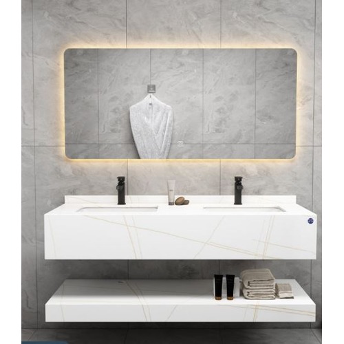Double Normal Basin Artificial Marble Bathroom 150 cm, White With Golden Veins | Algafary Sanitary ware