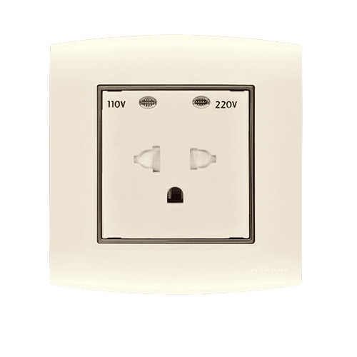 Electrical Switch Socket 2 Gang 2 Holes 16 Amp 7x7 cm Beige with Black Ring | Al Fanar