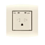 فيش كهرباء مزدوج بفتحتين 16 أمبير الفنار موديل أمنية المقاس  7x7 اللون بيج بحلقة سوداء