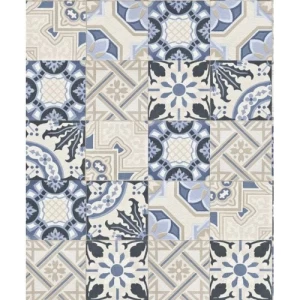 German Wall Covering Patterned Wallpaper 10m x 0.53m Beige with Blue | Balbaid Decor Company