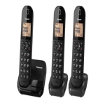 Panasonic Digital Cordless Telephone with 3 Handsets, LCD Screen, Stylish Design, Metallic Black Color
