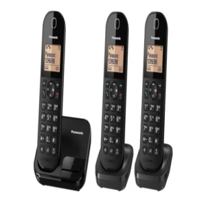 Digital Cordless Telephone 3 Handsets LCD Screen Metallic Black | Panasonic