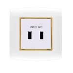 فيش شاحن USB مزدوج 13 أمبير  الفنار موديل أمنية المقاس  7x7 اللون أبيض بحلقة ذهبى