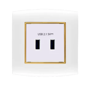 فيش شاحن USB مزدوج 13 أمبير 7x7 سم أبيض بحلقة ذهبى | شركة الفنار