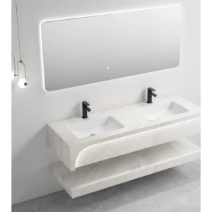 Artificial Marble Decorative Wash Basin Double Basin 140×50 cm with LED Mirror | Albayt Alaniq Sanitary Tools
