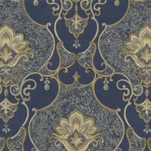 Italian Wallpaper 10m×1.06m Navy Blue with Beige, Model 85059 | Balbaid Decor Company