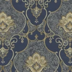  Italian Wallpaper Size 10m×1.06m, Navy Blue with Beige Color, Model 85059