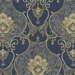 Italian Wallpaper 10m×1.06m Navy Blue with Beige, Model 85059 | Balbaid Decor Company