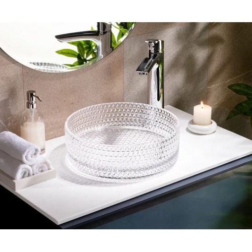 Round Clear Glass Countertop Wash Basin 36x36x11.2 cm, 7 kg | Abyat Company