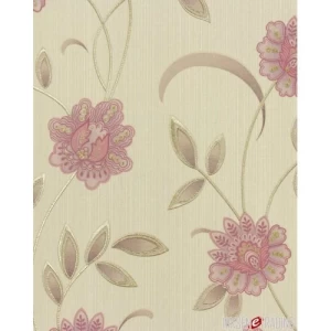 Floral Wall Covering 10m x 0.53m Pale Beige with Pink | Balbaid Decor Company