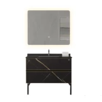 Wooden Cabinet Wash Basin With Single Ceramic Basin and LED Mirror, Dimensions 100×52×58 cm