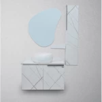 Decorative Wooden Washbasin, Size 80 cm, with Mirror, Plywood Model