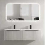 Marble Top Wash Basin Double Bowl With Wooden Cabinet, White Color, Size 70×120 cm