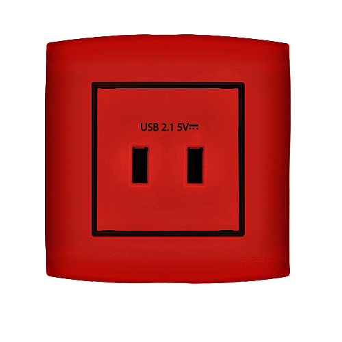فيش شاحن USB مزدوج 2.1 أمبير 7x7 سم أحمر بحلقة سوداء | شركة الفنار