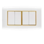 Electrical light switch 4 gang 2 way 10 Amp Omnia Alfanar Size 14 × 7 cm Color White with Gold Ring