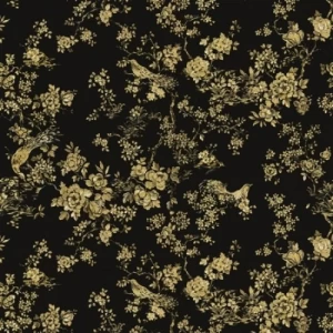 Italian Wallpaper Black Color Floral Design, Size 10m x 1.06m, Model RC19043 | Balbaid Decor Company