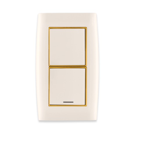 Electrical Light Switch 2 Gang Double Pole 45 Amp Gold with Gold Ring 14×7 cm | Al Fanar