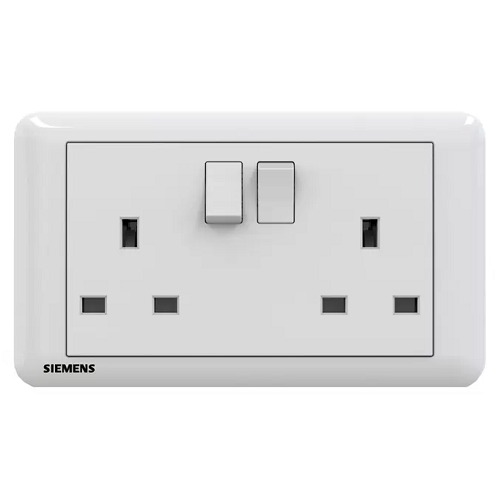13A Twin Gang Switched Socket with Indicator 86x146mm, White, 250V | Siemens (Delta Seata)