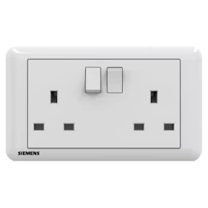 فيش كهرباء مزدوج 13 امبير مع مفتاح تشغيل ومؤشر 86×146مم، ابيض، 250 فولت | Siemens (دلتا سيتا)