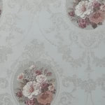 Floral wallpaper, vinyl wrap, length 15.6 m, width 106 cm, gray with white and red color 