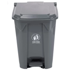 صندوق نفايات بلاستيكية HDPE بدعسة سعة 80 لتر مقاس 42×49×69 سم لون رمادي | مصنع الفريدي للصناعات البلاستيكية
