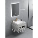 Artificial Marble Washbasin Size 60 cm, Depth 50 cm with LED Mirror, Grey Color