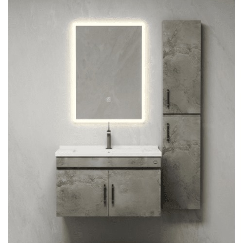 Bathroom Wooden Washbasin 80×48×49 cm, LED Mirror, Dark Gray | Algafary Sanitary ware