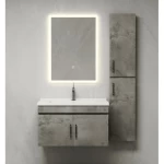 Bathroom Wooden Washbasin, Size 80×48×49 cm, LED Mirror, Dark Gray Color