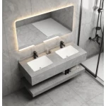 Artificial Marble Washbasin Size 150 cm, Laser Basin with LED Mirror, Grey with White Veins Color