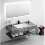  Bathroom Single Basin Artificial Marble Gray Color With LED Mirrors, Size 80×50 cm
