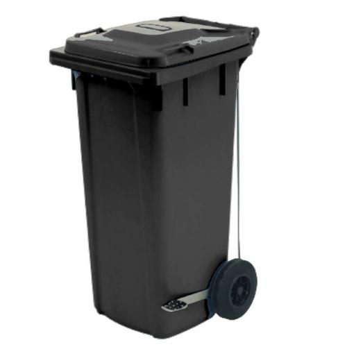 صندوق نفايات بلاستيك HDPE بدعسة سعة 120 لتر مقاس 54×44.5×90 سم لون أسود | مصنع الفريدي للصناعات البلاستيكية